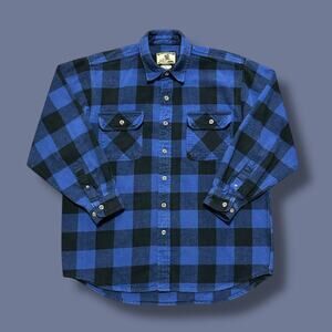 Vintage Flannel Shirt Heavyweight Plaid Long Sleeve Button Up 90s y2k Blue Large